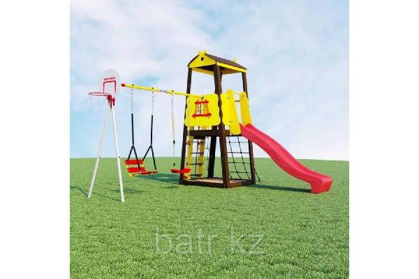 Детский игровой комплекс Romana Избушка с цепным и пластиковым подвесами. 